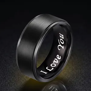 Men Minimalist Titanium Steel Ring Brushed Matte Finish Inner Band I Love You Engraved Fashion Jewelry Gift For Men