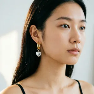 Heart Drop Earrings Two Tone Stainless Steel 18K Gold Plated Minimalist Fashion Jewelry For Women Geometric Style