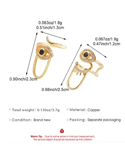 Detailed dimensions and material specifications of gold-plated evil eye rings with CZ stones