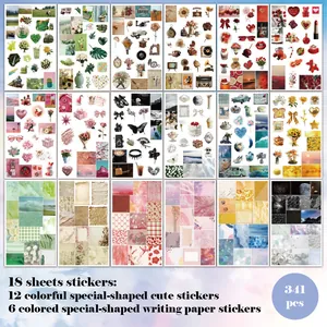 Detailed view of 18-sheet vintage scrapbook sticker set with 341 various cute pieces