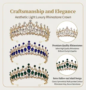 Retro Baroque alloy tiaras featuring clear, blue and green rhinestones in detail