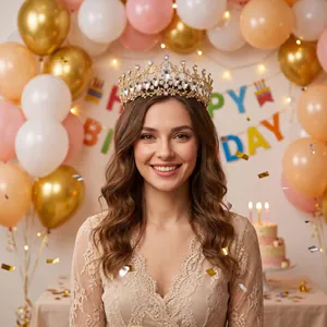 Vintage baroque golden crown tiara with sparkling crystal rhinestones for birthday party