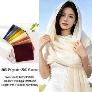Women Lightweight Polyester Viscose Solid Color Scarf Long Shawl With Fringed Hem Breathable Sun Protection Wrap Shawl