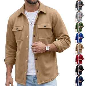 Close-up of the khaki men's casual jacket collar and pockets with color variants