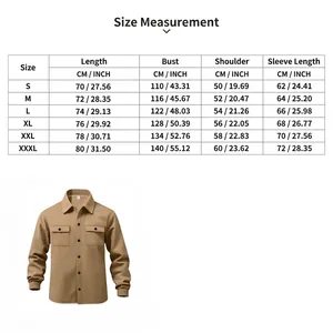 Detailed size measurement guide for men's slim fit windproof casual jacket with lapel
