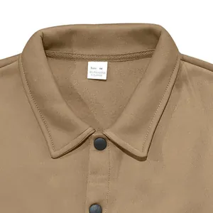 Close-up detail of khaki slim fit jacket collar with size M label