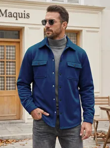 Modern slim fit men's casual blue windproof jacket with lapel and front buttons detail