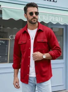 Close-up of a men's red single-breasted lapel jacket in a casual street setting