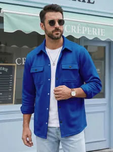 Casual blue men's slim-fit jacket with single-breasted buttons and chest pockets