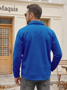 Detailed back view of a mens casual slim fit lapel windproof jacket in vibrant blue