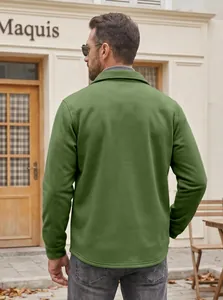 Detailed back view of a men's casual green slim fit windproof jacket with lapel collar