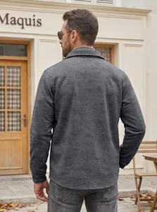 Rear view of a men's grey slim-fit casual jacket featuring a turn-down collar design