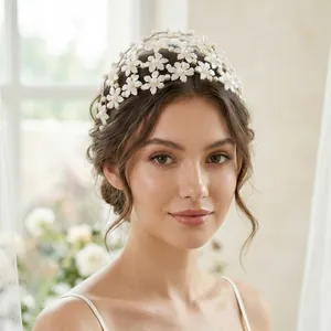 Elegant handmade pearl flower headband for wedding party and formal hair styling accessory
