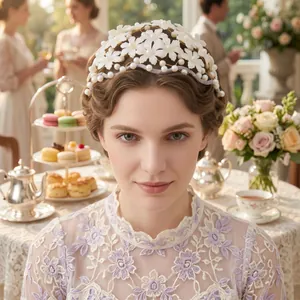 Elegant hand-made white pearl flower headband for wedding banquet or tea party style