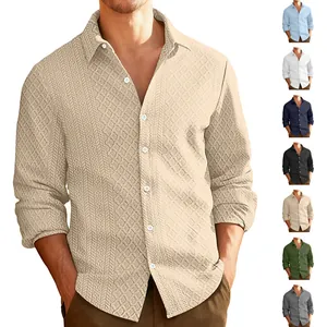 Camisa Informal Hombre Punto Jacquard Manga Larga Patrón Geométrico Diamante Cuello Solapa Botones Estilo Urbano