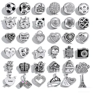 Stainless Steel Rhinestone DIY Bracelet Charms Collection Heart Star Animal Pendants For Jewelry Making Women Fashion Beads