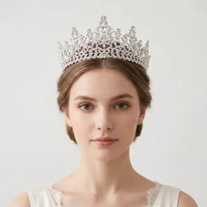Elegant silver rhinestone bridal crown tiara for wedding ceremonies and photography