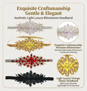 Close-up detail showing the intricate rhinestone craftsmanship of multi-colored party headbands