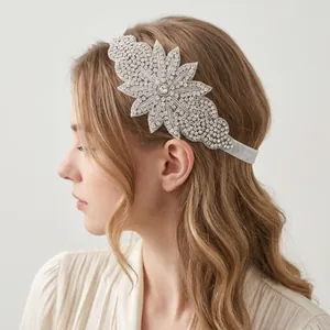 Elegant sparkling rhinestone elastic headband with crystal floral design for wedding parties