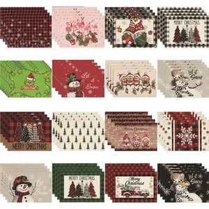 Collection of Christmas cotton linen placemats with various festive holiday patterns