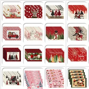Collage of various Christmas themed cotton linen placemats with festive patterns