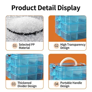 Three Layer Portable Plastic Storage Box Detachable Compartment Organizer Container For Jewelry Toy Tool Crafts Clear