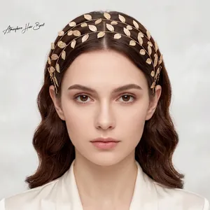 Handmade Gold Leaf Bridal Hair Vine Boho Forest Style Alloy Copper Leaf Headband Wedding Party Hair Accessories For Women