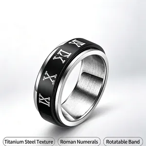 Bague Rétro en Acier Titane pour Hommes Avec Chiffres Romains Style Industriel Vintage Argent Antique Polie pour Bijoux Unisexe