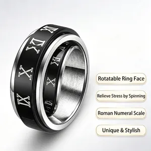 Bague rotative haut de gamme en acier titane avec chiffres romains pour le stress