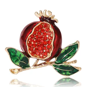 Mode Broche Grenade en Émail d'Alliage Avec Strass Rouge pour Femmes Épingles de Fruits Vintage Bijoux de Décoration Vêtements Cadeau