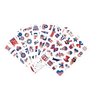 Patriotic July 4th stickers with American flag and fireworks cartoon designs