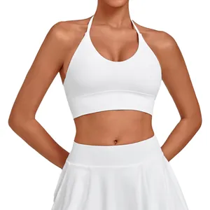Premium white sports bra with adjustable straps for yoga tennis running and fitness