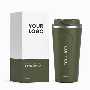 Tazza da caffè da 510 ml in acciaio inossidabile verde sottovuoto e sua confezione