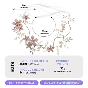 Diagramme de taille d'un bandeau à fleurs et strass pour mariage, 35 cm de diamètre.