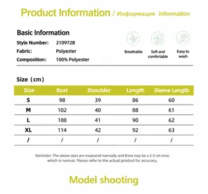 Size chart and fabric specifications for plaid long sleeve A-line commuter dress