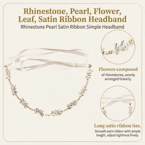 Detailansicht des eleganten Strass-Blumen-Haarbands mit weißem Satinband