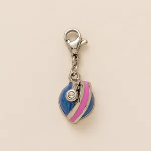 Elegante ciondolo in acciaio inossidabile con smalto blu e rosa, moschettone e cristallo