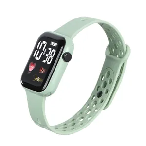 Mint green LED digital sports watch for children with perforated silicone strap