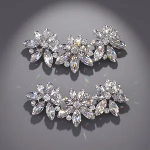 Eleganti clip per scarpe con fiori in strass argento fibbia decorativa per tacchi alti