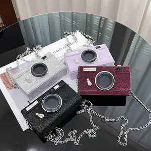 Retro Camera Shape Box Bag for Women Snake Pattern Hard Shell Shoulder Crossbody Bag Chain Small Square Purse