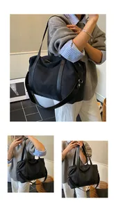 Borsa a tracolla in tela nera da donna, borsa tote capiente ed elegante per pendolari