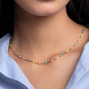 Stainless Steel Rainbow Candy Color Cold Enamel Handmade Dripping Oil Necklace For Women Niche Sweet Commute Jewelry