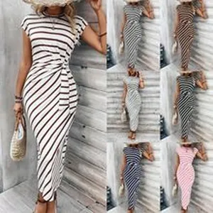 Detailed collage showing various color options for the striped tie-waist maxi dress.