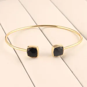 Stainless Steel Square Black Rhinestone Open Bracelet For Women Fashion Hollow Geometric Bangle Jewelry Gift