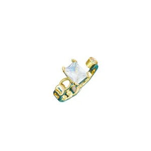 Elegant adjustable gold-plated ring featuring a rectangular crystal and link design