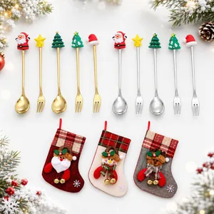 Festive Christmas spoon and fork set with character toppers and gift stockings