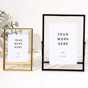 Modern Minimalist Metal Glass Picture Frame Floating Transparent Desktop Decor Photo Display For Living Room Office