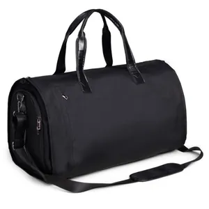 Black waterproof convertible garment bag for travel with handles and adjustable shoulder strap