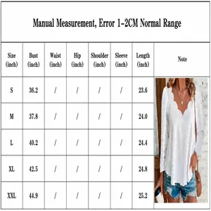 Size guide for white eyelet jacquard long sleeve top with scalloped neckline