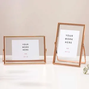 Premium minimalist rose gold metal photo frames with double-sided transparent glass panels